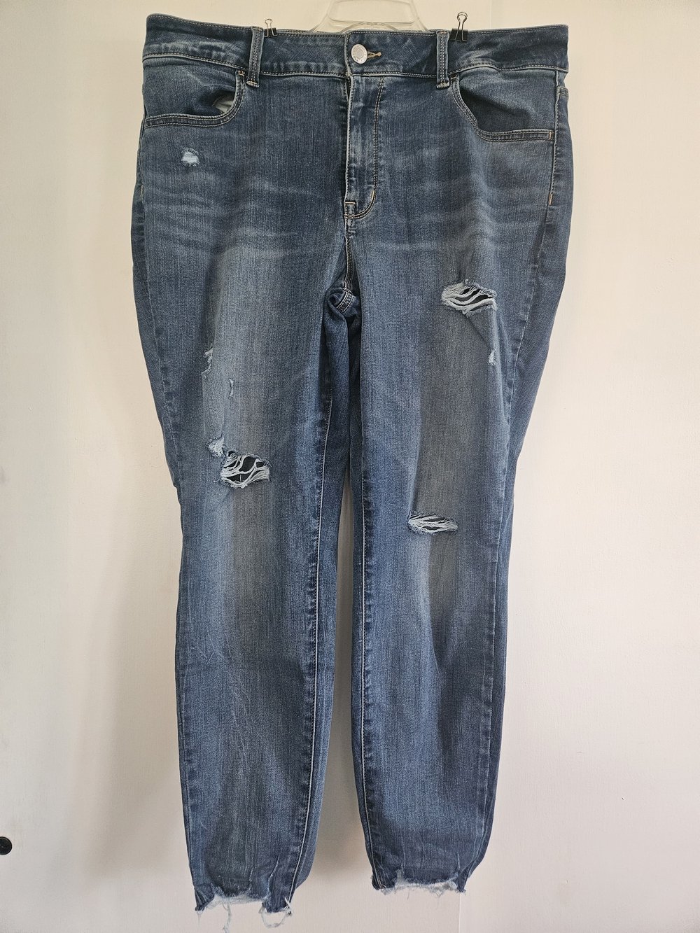 Distressed Mid-Wash Blue Denim Jeans